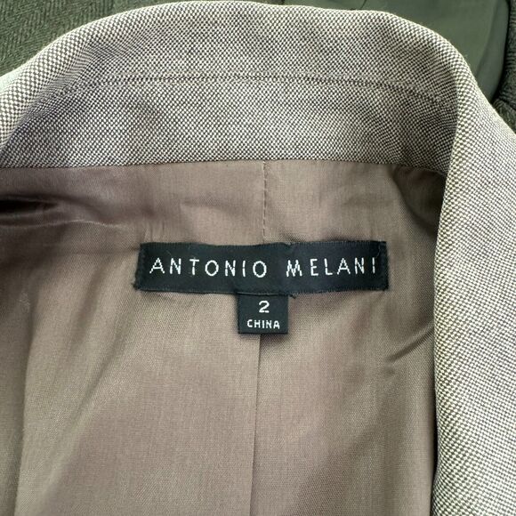 Antonio Melani Blazer Womens 2 Tan Twill Embroidered Stitch Pleated Front Career - Picture 4 of 11